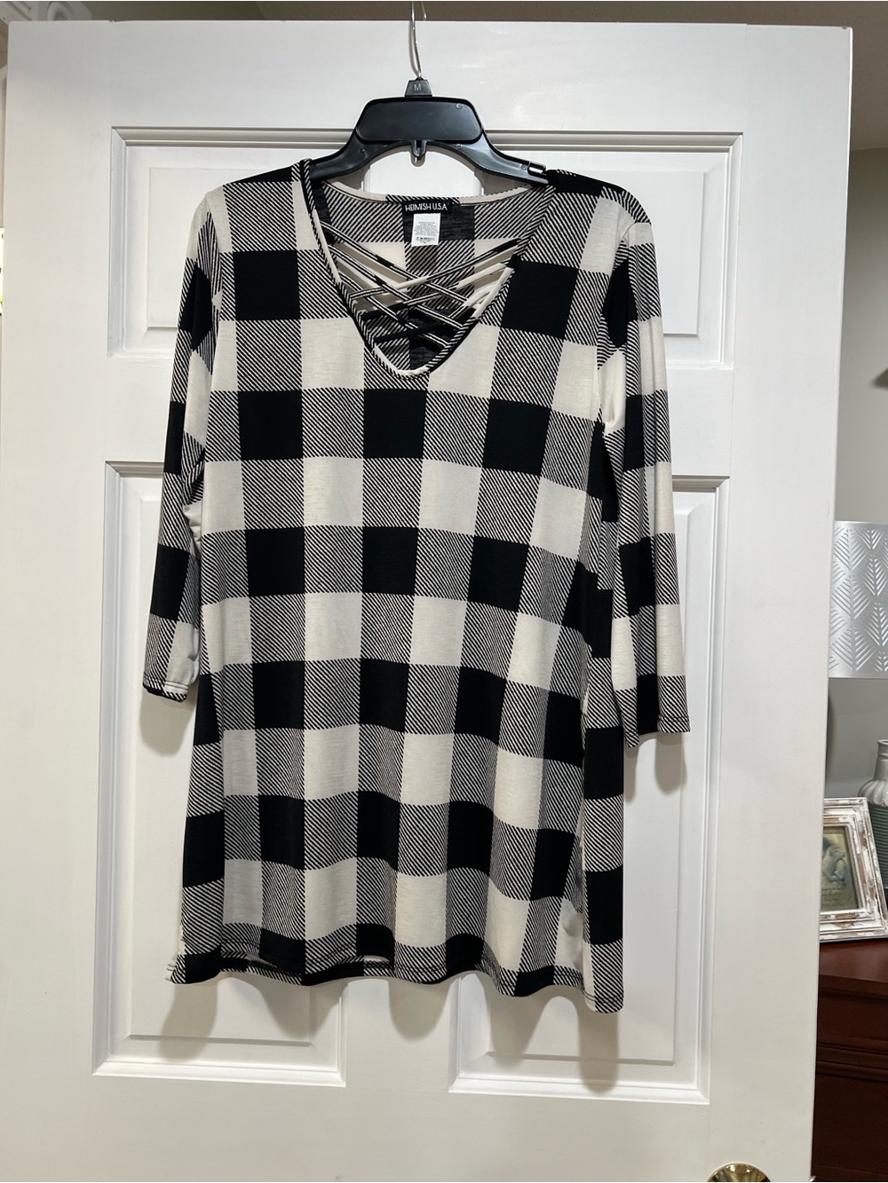 Black & White Buffalo Check Crisscross V-Neck Tunic